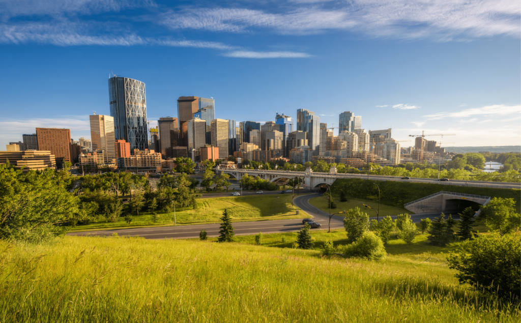 Summer moving day in Calgary with bright blue sky